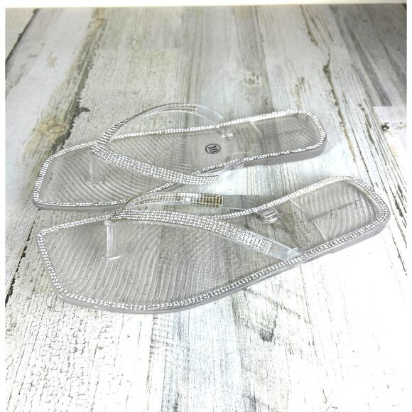 Lauren Lorraine Womens 10 Clear Jelly Rhinestone Slip-On Sandals NEW - Picture 1 of 7